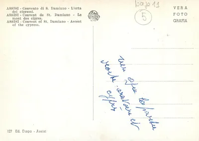 Assisi - Convento de S. Damiano - A subida dos ciprestes — Ed. Daga, n° 127 — Verso