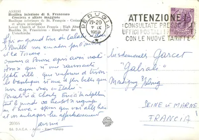 Assisi — Dolna Bazylika św. Franciszka — Krzyżada i główny ołtarz — Wyd. D.A.C.A. - Assisi - Kopiowanie zabronione — Rewers