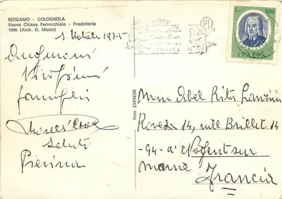 Bergamo - Colognola - Nowa parafialna świątynia - Presbiterium — 1966 (Arch. G. Muzio) — Rewers