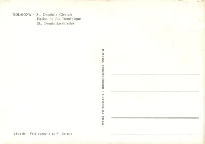 Bologna - Chiesa di S. Domenico — editor P. Beretta, n° 28951/11 — Verso