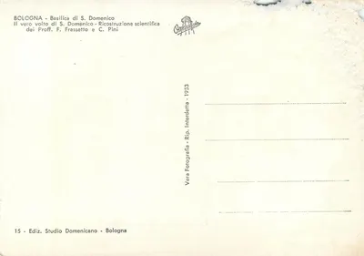 Bazylika św. Dominika — Naukowa rekonstrukcja twarzy św. Dominika — Studio Domenicano, Bologna — Rewers