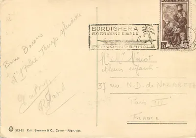 Bordighera - Panorama — Riviera dei fiori — Ed. Brunner & C., Como — Verso
