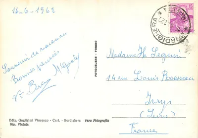 Riviera dei Fiori - Bordighera - Widok panoramowy z miasta starożytnego — Wydawnictwo Guglielmi Vincenzo - Kartka Bordighera — Rewers