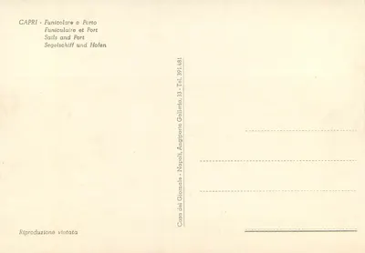Capri - Funicular e Porto — vista de um túnel, editor Casa del Giornale, n° 481 — Verso