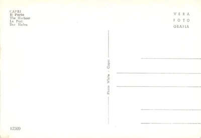 Capri — Il Porto — widok portu z górami w tle — Vera Foto Grafia, nr 17509 — Rewers