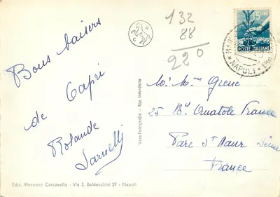 Capri — Hotel La Palma — widok ulicy z palmą i restauracją — wyd. Vincenzo Carcavallo, Napoli — Rewers