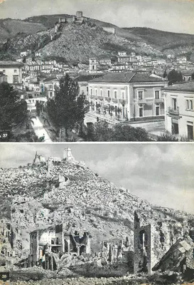 Cassino — Via Napoli e Rocca Janula — antes e depois de 1943
