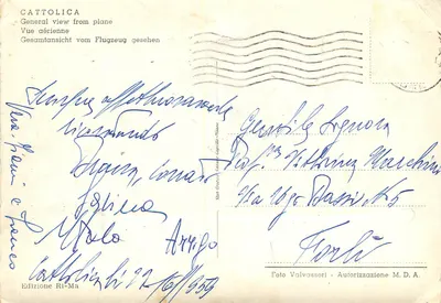 Nowoczesna pocztówka Panorama lotniczy Cattolica — Rewers