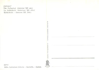 Cefalù — Katedra (Wewnętrzna, XII wiek) — Wydawca Salvatore Liberto, n° 22713 — Rewers
