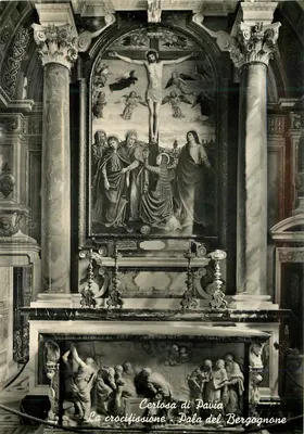 Certosa de Pavia — A crucificação, Pala do Bergognone — Ed. Muzio, Milão
