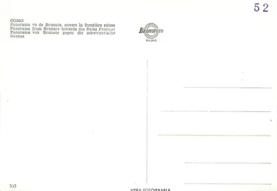 Como — Panorama Brunate w kierunku granicy szwajcarskiej — Bromofoto Milano — Rewers