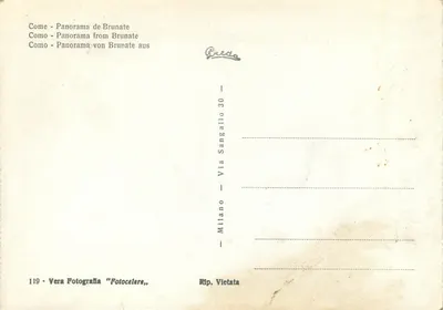 Como - Panorama Brunate — widok z lotu ptaka na jezioro i jezioro Como — Vera Fotografia "Fotocelere" n°119 — Rewers