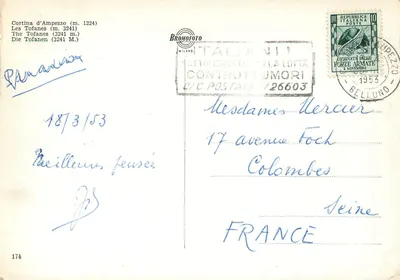 Cortina d'Ampezzo m. 1224 — Le Tofane m. 3240 — wydawca Bromoroto — Rewers