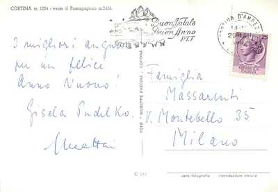 Cortina d'Ampezzo — widok Pomaugnon — wydawca Giuseppe Ghedina, n° C 011 — Rewers