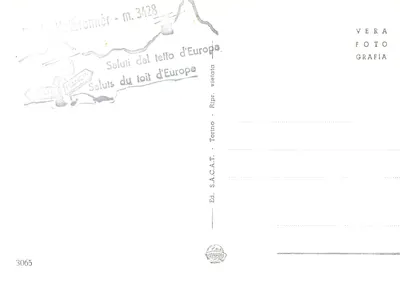 Panorama di Courmayeur visto dalla Punta Helbronner — Ed. S.A.C.A.T. n° 3065 — Verso
