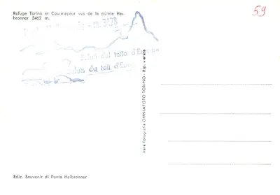 Refuge Torino i Courmayeur widziane z wierzchołka Helbronner - m. 3462 — OMNIAFOTO TORINO — Rewers
