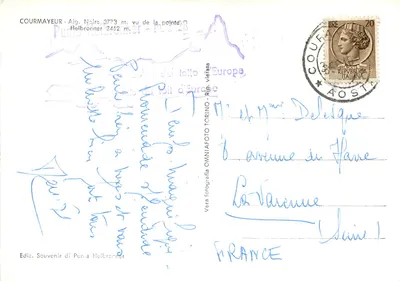 Courmayeur - Aig. Noire m. 3773 visto da Pointe Helbronner m. 3462 — Edição OMNIAFOTO TORINO — Verso