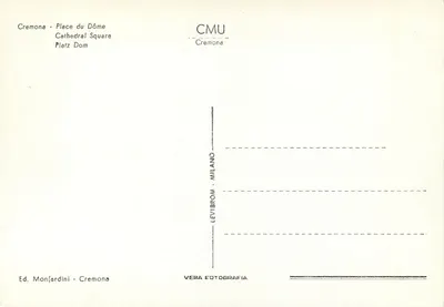 Cremone — Piazza del Duomo — wydawca Ed. Monfardini, Mediolan — Rewers