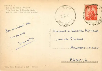 Fiesole — Widok z ulicy S. Francesco — Wydawnictwo Gino Innocenti e figli, Florencja — Rewers