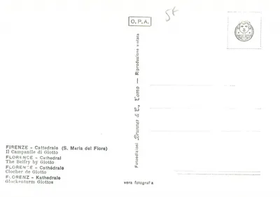 Florence — Katedra Santa Maria del Fiore i jej dzwonnica Giotto — O.P.A. — Rewers