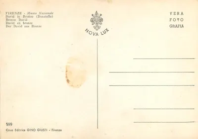 Dawid w brązie — rzeźba Donatello — wydawca Gino Giusti, n° 599 — Rewers