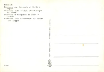 Florence — panoramiczny widok z wieżą Giotto i kopułą — Alterocca Terni, nr 43130 — Rewers