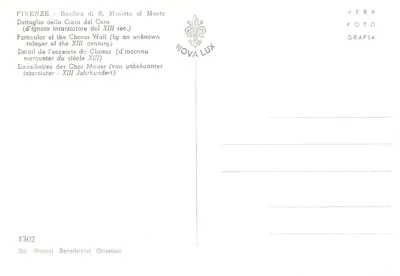 Florencio - Bazylika S. Miniato al Monte — szczegół nadproża chóru z dekoracją drewnianą z XIII wieku — wydawca NOVA LUX, nr 1302 — Rewers