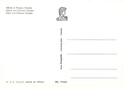 Firenze - Vista do Palácio Vecchio e dos Uffizi — M. & G. Tognoli, n° 189 — Verso