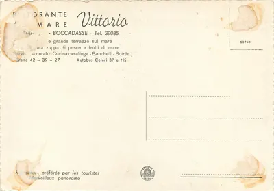 Widok restauracji "Vittorio" na plaży Boccadasse w Genui — wydawca MARCONI GÉNOVA — Rewers