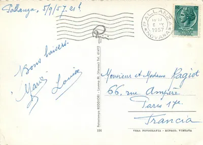 Jezioro Maggiore - Wyspa Bella — widok jeziora z palmami i sznurem — Fotostampa Reggiori — Rewers
