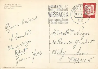 Wiesbaden — vista do Kurpark e do Kurhaus — editor Farb-Foto-Aufnahme — Verso