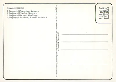Wuppertal — bairros e monumentos — Qualitäts-Karte, n° 3100 — Verso