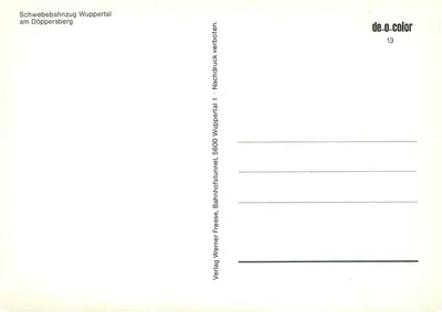 Trem de suspensão Wuppertal no Döppersberg — de-o-color 13 — Verlag Werner Freese — Verso