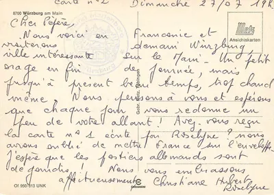 Würzburg — Cidade Barroca — Ansichskarten — Verso