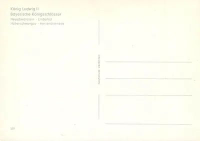 Castelos de Ludwig II — Neuschwanstein, Hohenschwangau, Linderhof, Herrenchiemsee — Editor desconhecido, n° 501 — Verso