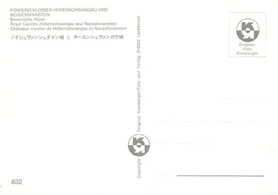 Castelli reali di Hohenschwangau e Neuschwanstein — Alpi bavaresi — editore Kienberger, n° 832 — Verso