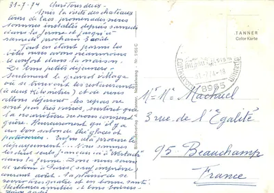 Bannwaldsee, Schloss Neuschwanstein, Füssen, Wieskirche, Kloster Ettal, Schloss Linderhof, Echelsbacherbrücke — Gruss von der Großen Alpenfahrt — TANNER Color Karte Nr. 5156 C — Verso