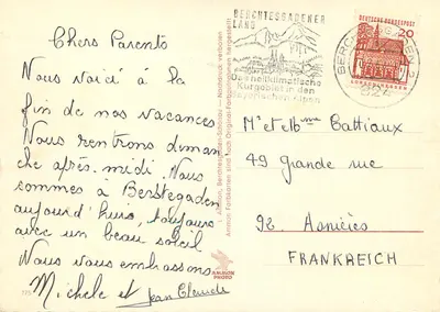 Deutsche Alpenstraße — vista da estrada com paisagens alpinas e textos descritivos — Ammon Photo, n°775 — Verso