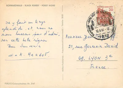Schwarzwald — krajobraz lasowy i zwierzęta — Müller-Fotokarten Nr. 3147 — Rewers