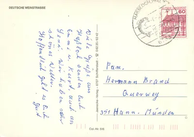 Deutsche Weinstraße — Grünstadt, Kallstadt, Dürkheim, Wachenheim, etc. — Jaenecke-Verlag, Col.-Nr. 516 — Verso