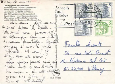 Listertalsperre — vista aérea com autoestrada BAB-Sauerlandlinie — editor: 110 Jahre Verlag Jos. Grob bei KG (Sauerland) - Best.-Nr. 6308 — Verso