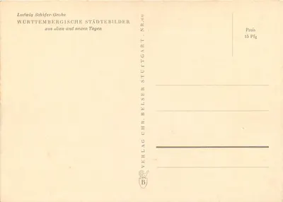 Bad Cannstatt — vista da praça com a torre da igreja — Ludwig Schäfer-Grohe, série Württembergische Städtebilder Nr. 60 — Verso