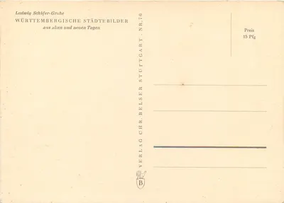 Waiblingen — vista panorâmica com igreja e rio — Ludwig Schäfer-Grohe, série Württembergische Städtebilder Nr. 76 — Verso