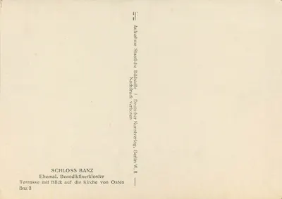 Schloss Banz — taras z widokiem na kościoł — Deutscher Kunstverlag, Berlin W.8, Bnz 3 — Rewers