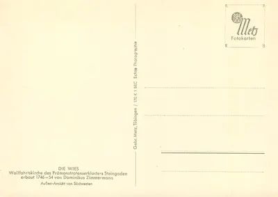 Die Wies — świątynia pielgrzymkowa klasztoru premonstratystów Steingaden — wydawca Metz, Tübingen — Rewers