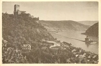 Kaub e a Pfalz — O Reno e a Ruína Gutenfels — Gebr. Metz, Kunstanstalt, Tübingen