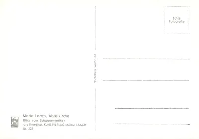 Maria Laach, Abadia — Vista do Lago dos Cisnes — Kunstverlag Maria Laach, Nr. 203 — Verso