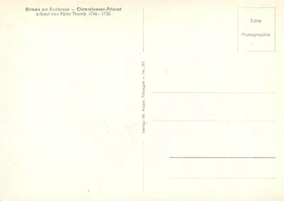 Interior da igreja — Birnau am Bodensee — editor W. Anger, Tübingen, n° 211 — Verso