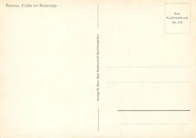 Ramsau, Igreja com Reiteralpe — editor O. Beer, Bad Reichenhall, n° 115 — Verso