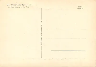 Ulmer Münster — Torre mais alta do mundo — Helia-Foto, Ulm-Donau, N° 223 — Verso